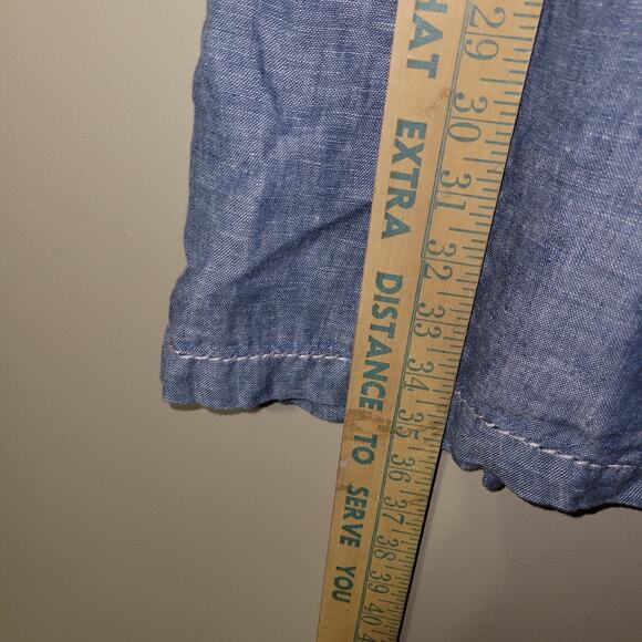 Signature Studio Medium Blue Chambray Short Sleeve Dress Lace Up Pockets - Picture 2 of 10